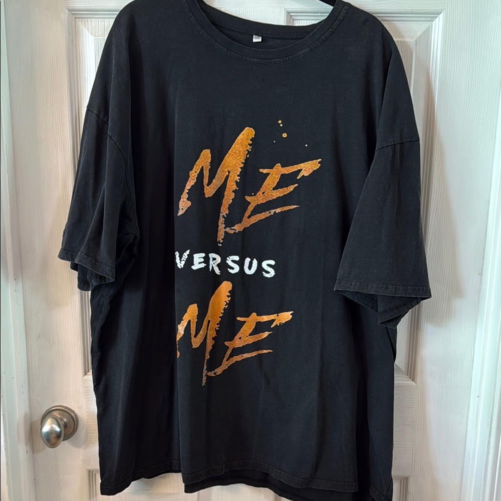 Black Graphic T-Shirt with Orange Accents